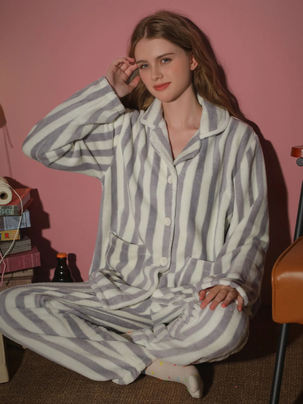 Ensemble pyjama femme rayé en flanelle