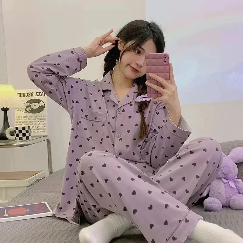 Pyjama femme à petits cœurs avec pantalon