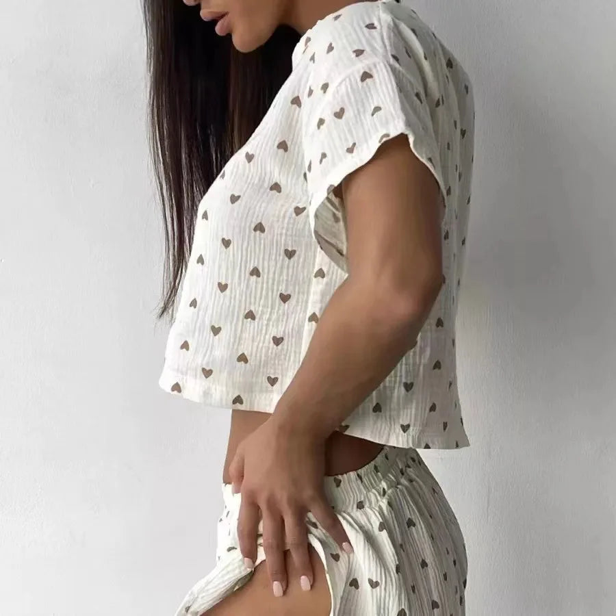 Ensemble pyjama femme en coton à petits cœurs