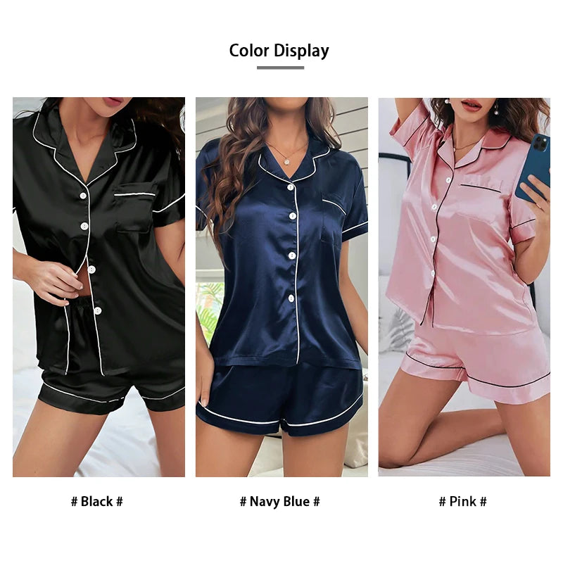 Pyjama femme satiné avec chemise et short