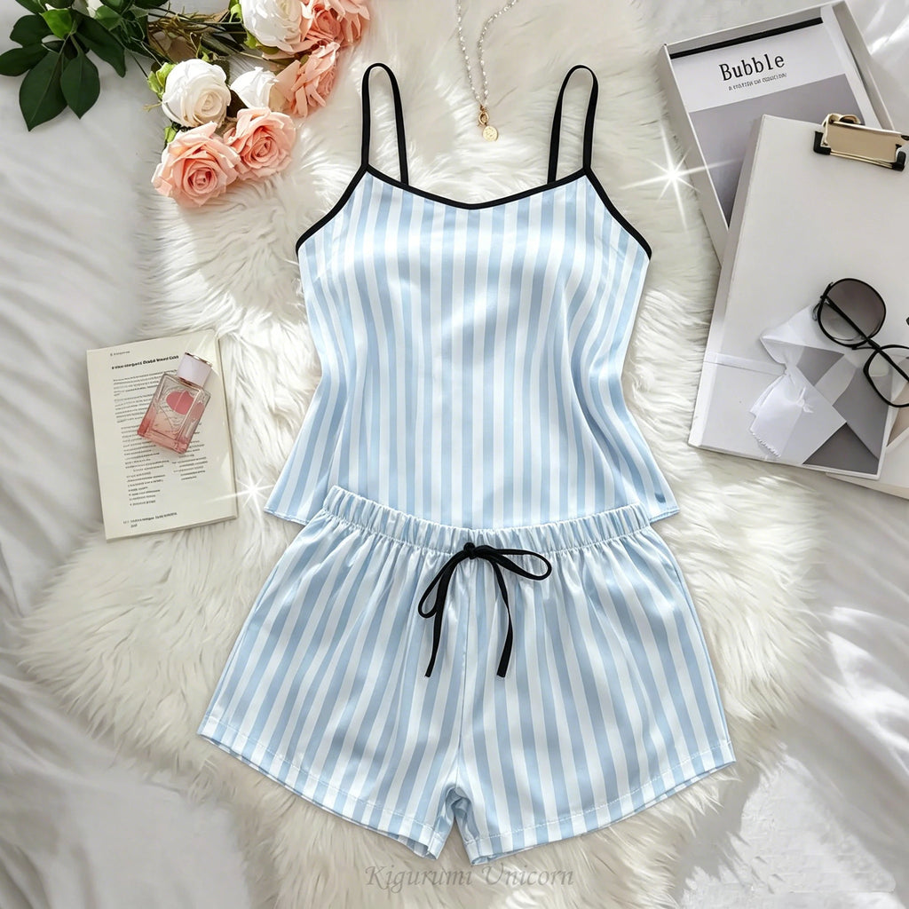Ensemble pyjama femme rayé avec caraco et short