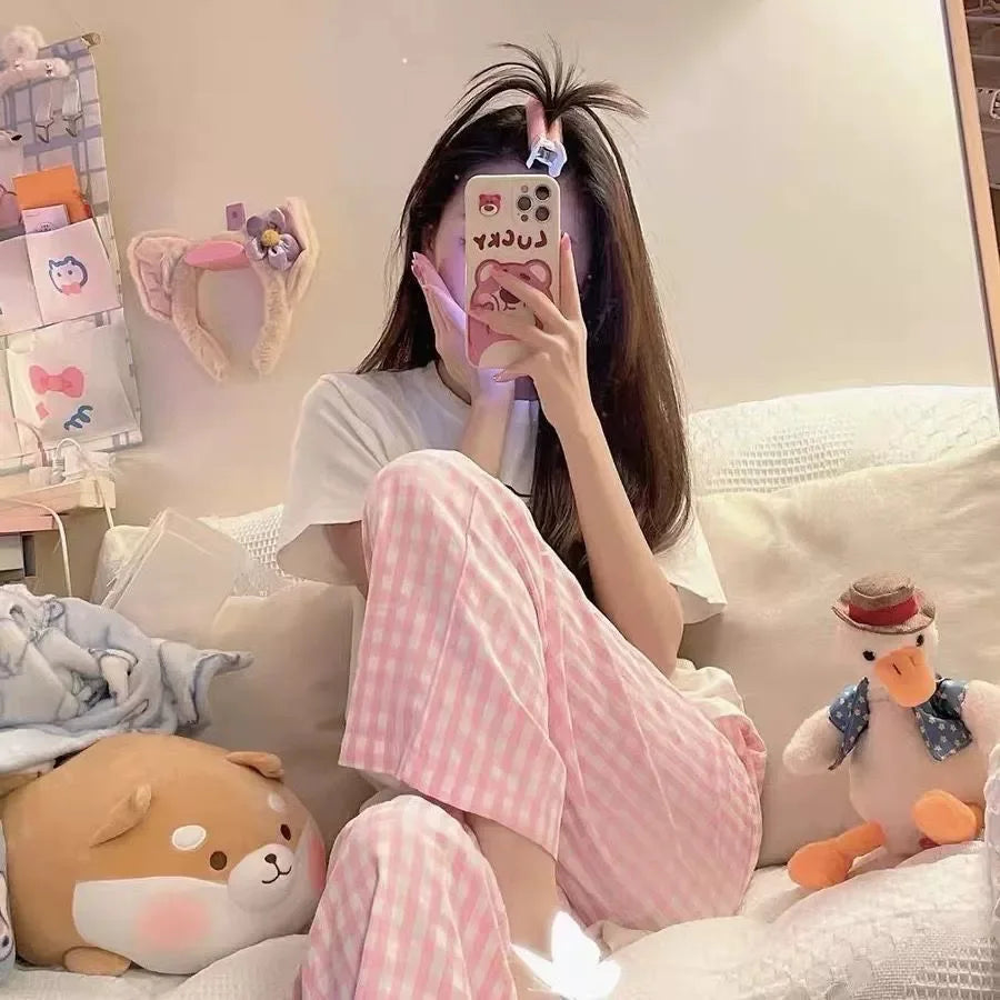 Pantalon de pyjama femme ample à carreaux