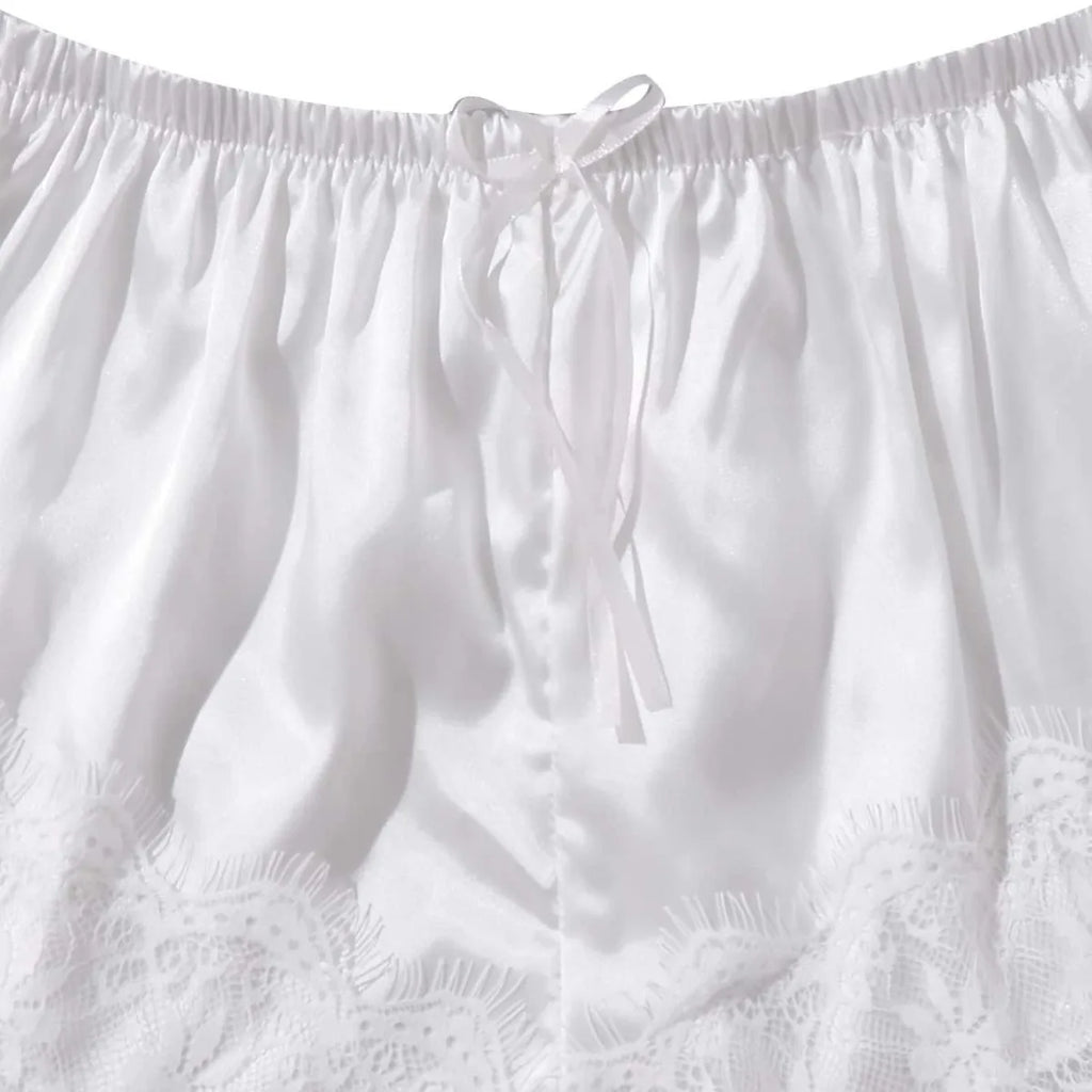 Ensemble pyjama femme satiné 4 pièces avec dentelle