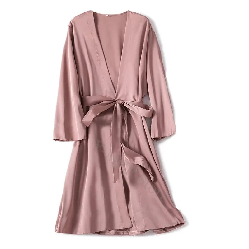Peignoir femme satiné long à nouer