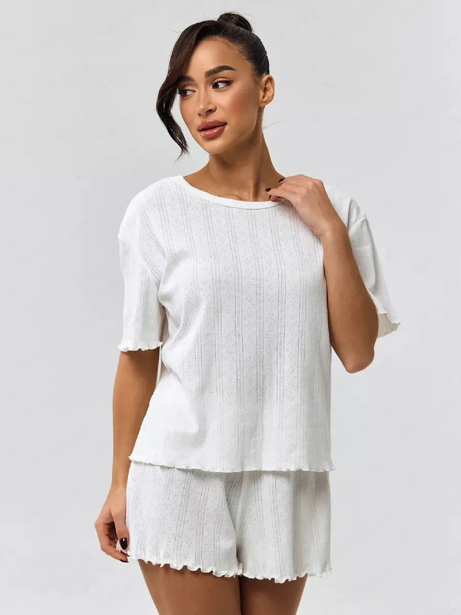 Ensemble pyjama femme uni en coton avec short