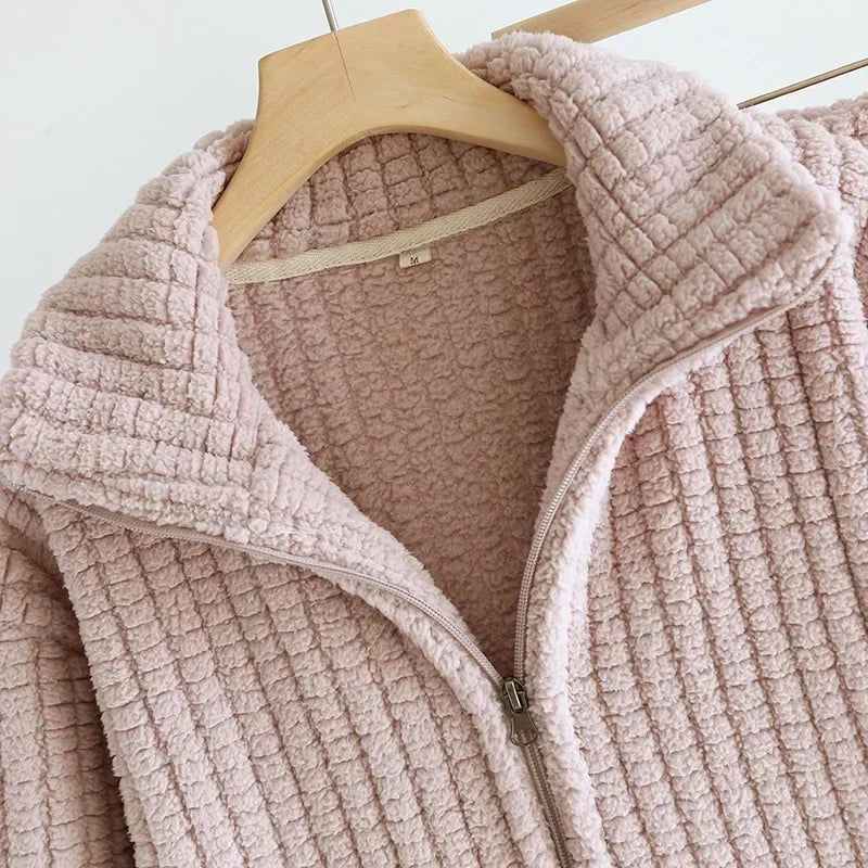 Ensemble pyjama femme épais en flanelle veste zippée