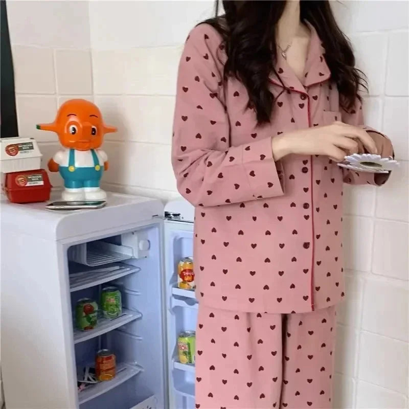 Pyjama femme à petits cœurs avec pantalon