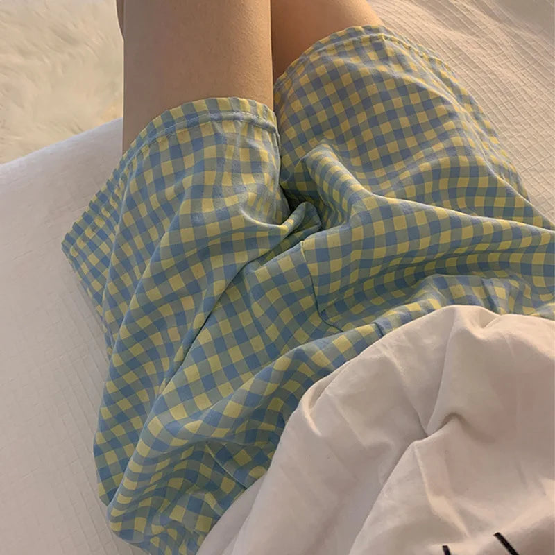 Short de pyjama femme à carreaux en coton