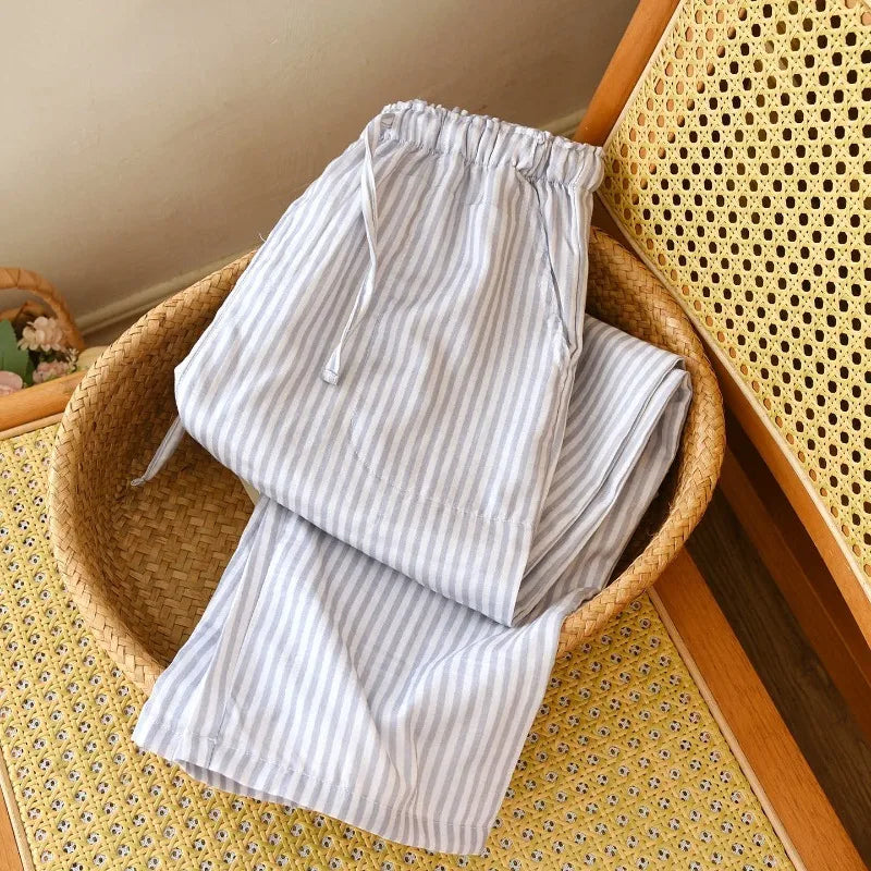 Pantalon de pyjama femme rayé en gaze de coton