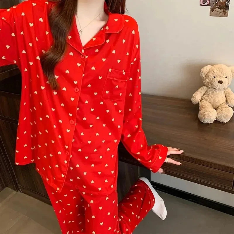Pyjama femme à petits cœurs avec pantalon