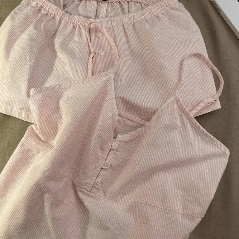 Pyjama short femme rose à petits carreaux