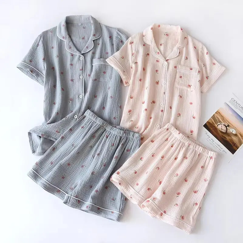 Pyjama femme en coton gaufré avec short