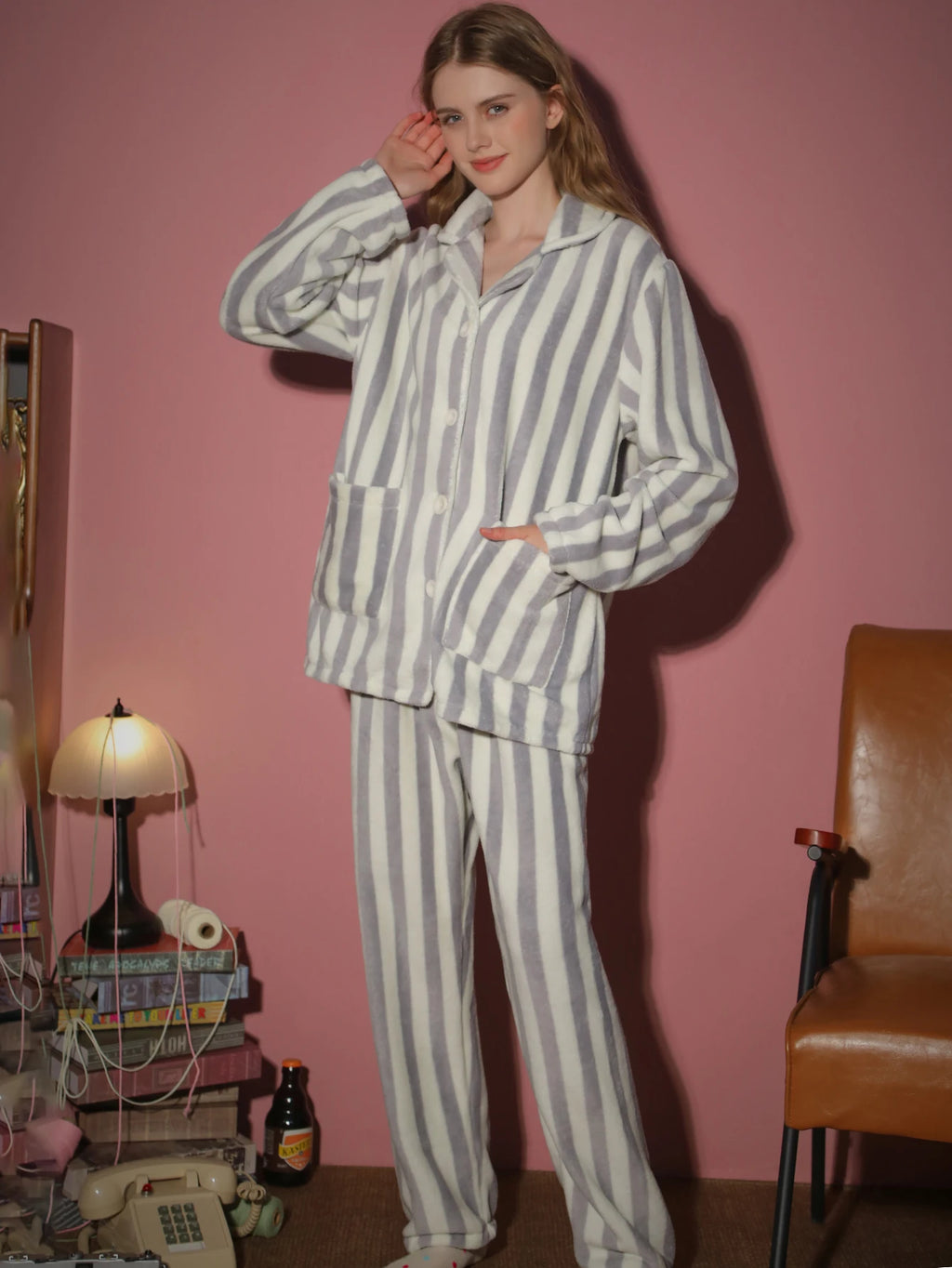 Ensemble pyjama femme rayé en flanelle