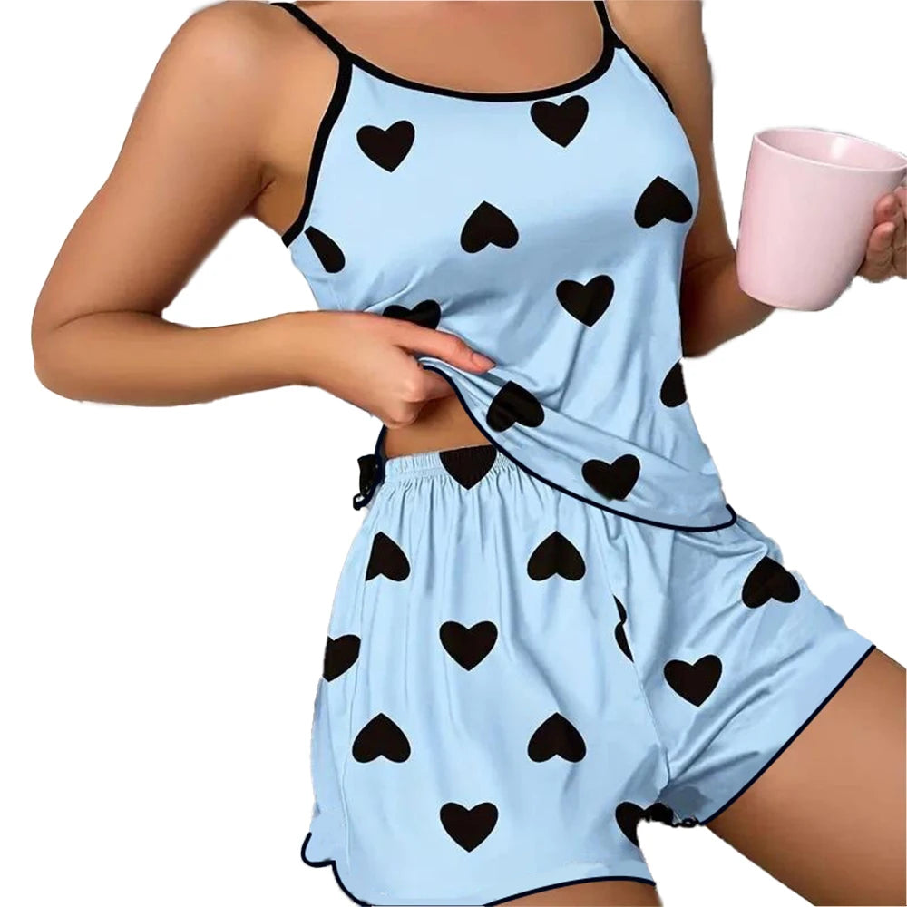 Ensemble pyjama femme à cœurs avec débardeur et short