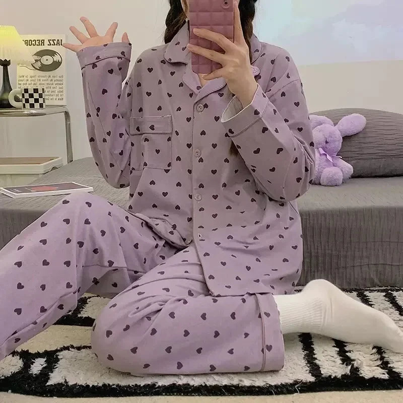 Pyjama femme à petits cœurs avec pantalon