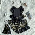 Pyjama femme avec caraco à nouer et short fleuri