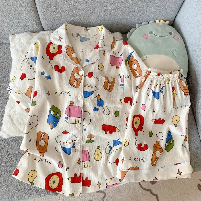 Pyjama femme bleu marine à carreaux avec chien brodé