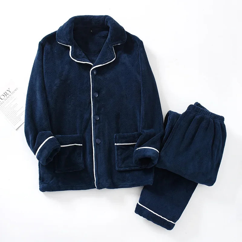 Ensemble pyjama femme épais en flanelle avec passepoils