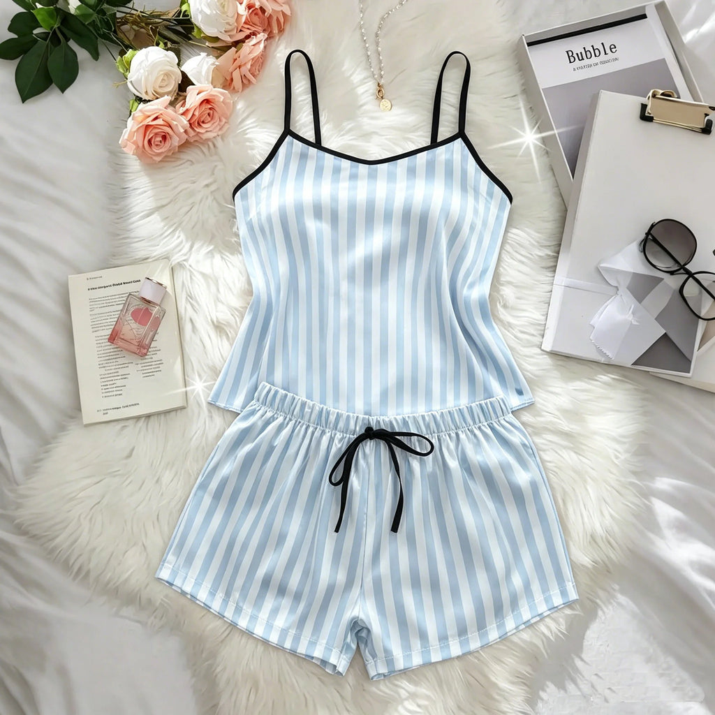 Ensemble pyjama femme rayé avec caraco et short