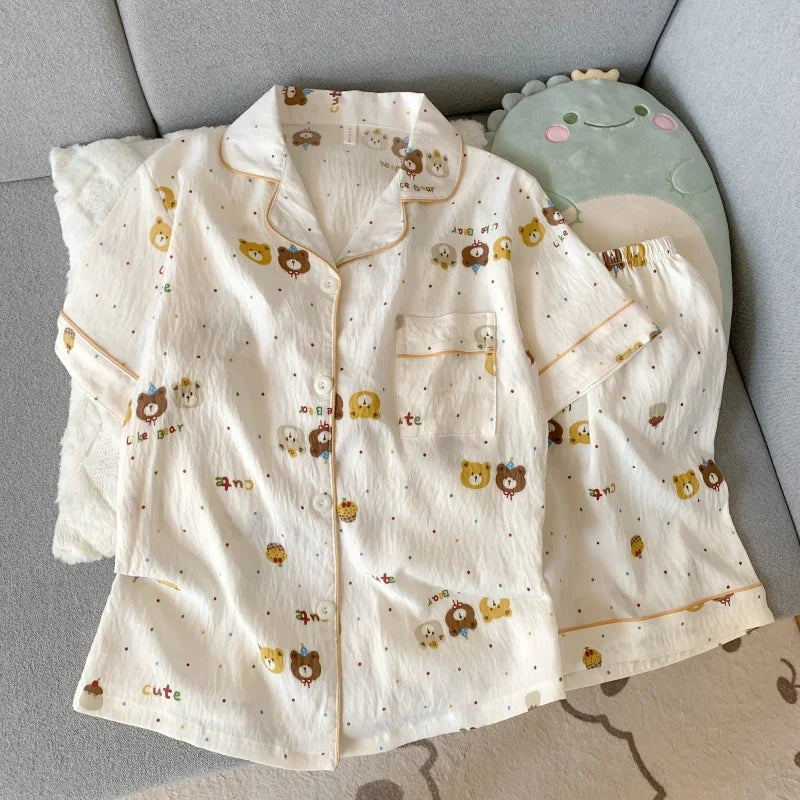 Pyjama femme bleu marine à carreaux avec chien brodé