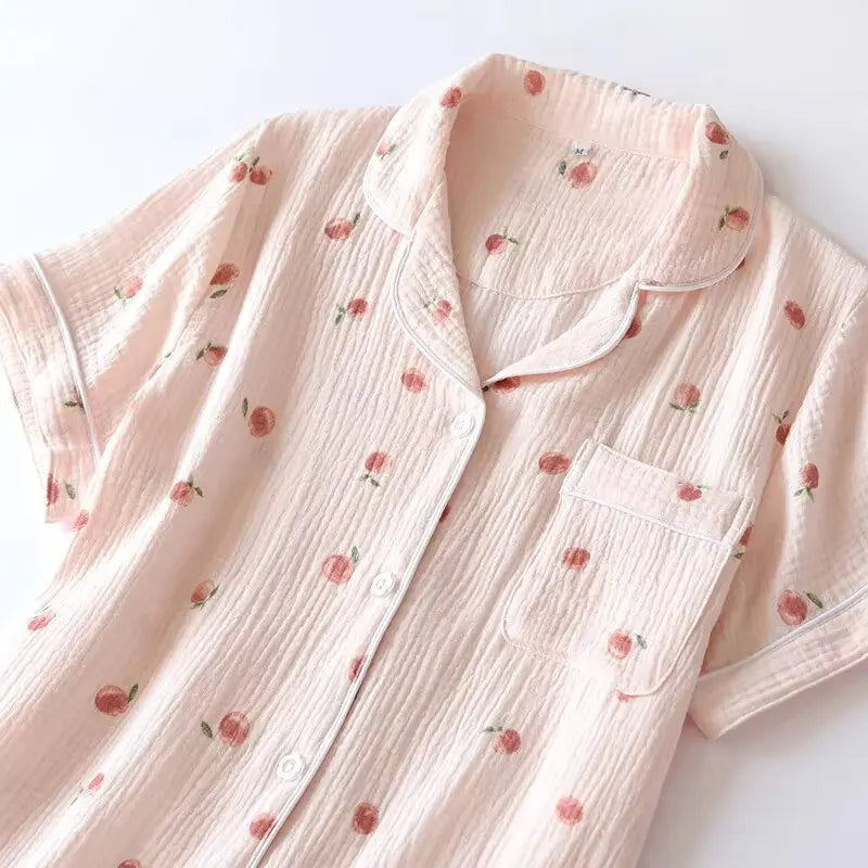Pyjama femme en coton gaufré avec short