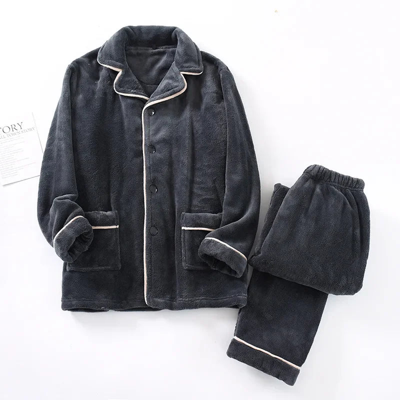 Ensemble pyjama femme épais en flanelle avec passepoils