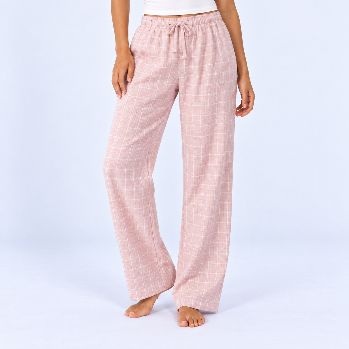 Pantalon de pyjama femme en gaze de coton à carreaux