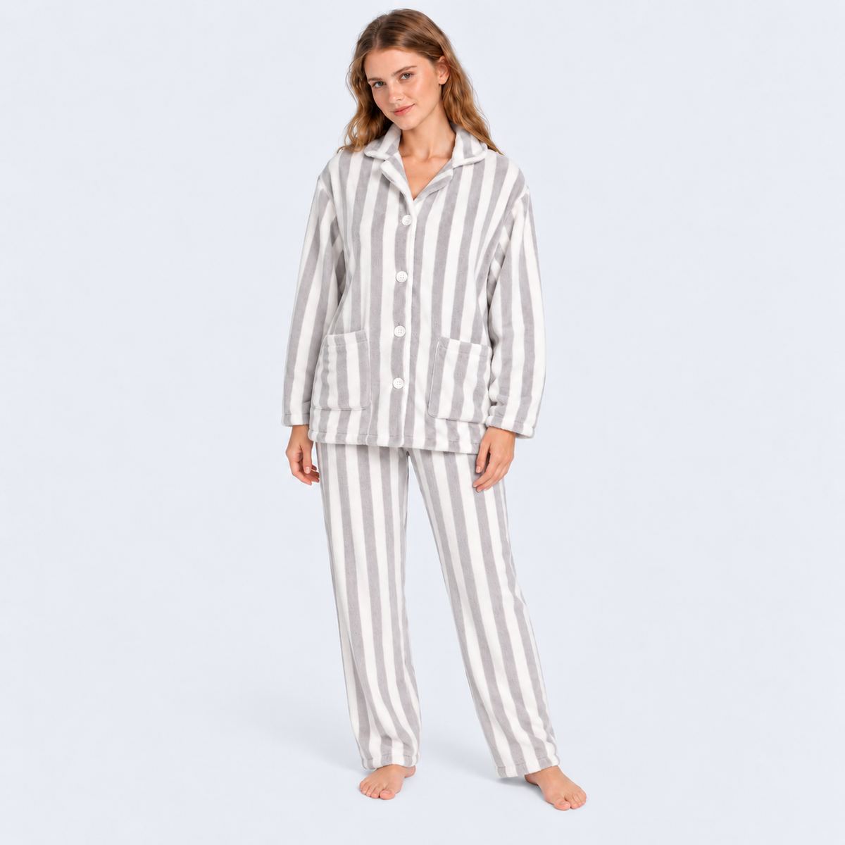Pyjama long femme rayé en flanelle