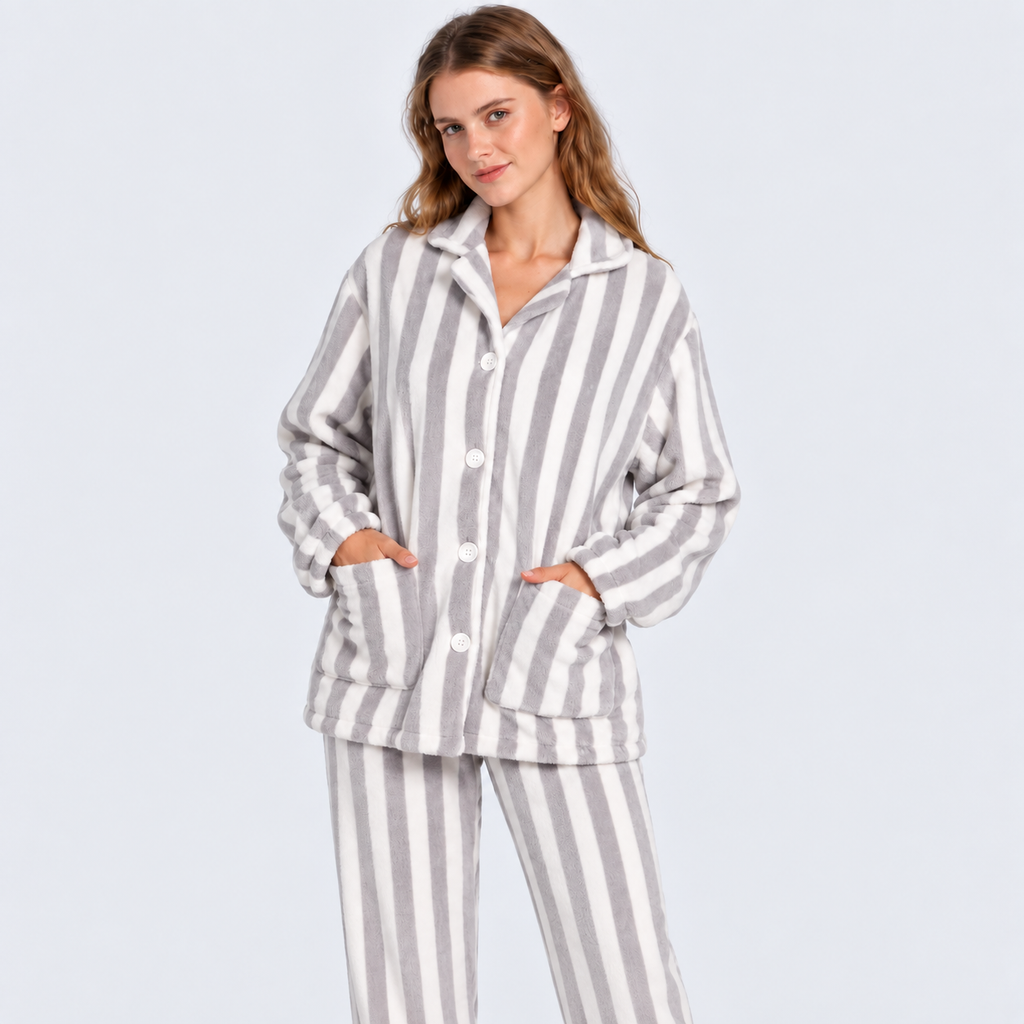 Pyjama long femme rayé en flanelle
