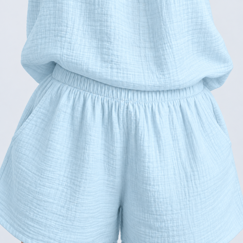 Pyjama short femme en coton gaufré avec caraco