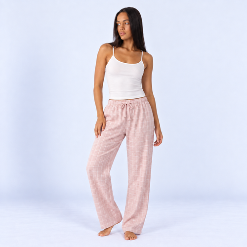 Pantalon de pyjama femme en gaze de coton à carreaux