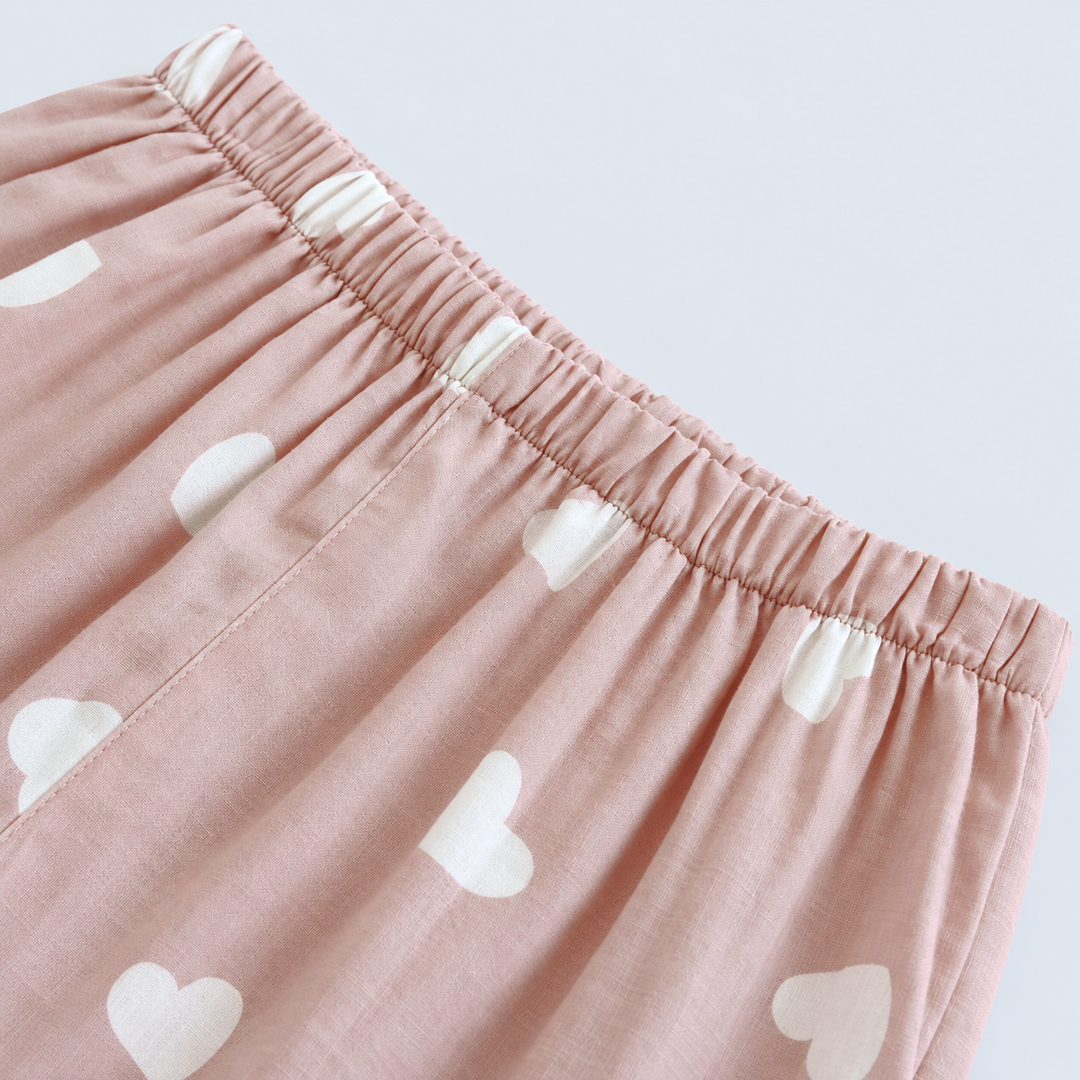 Pyjama long femme en coton à grands cœurs