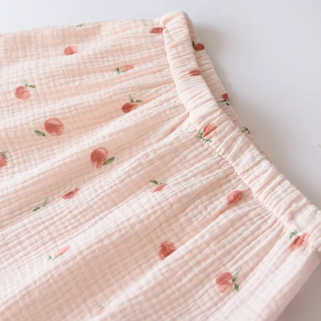 Pyjama short femme en coton gaufré avec chemise