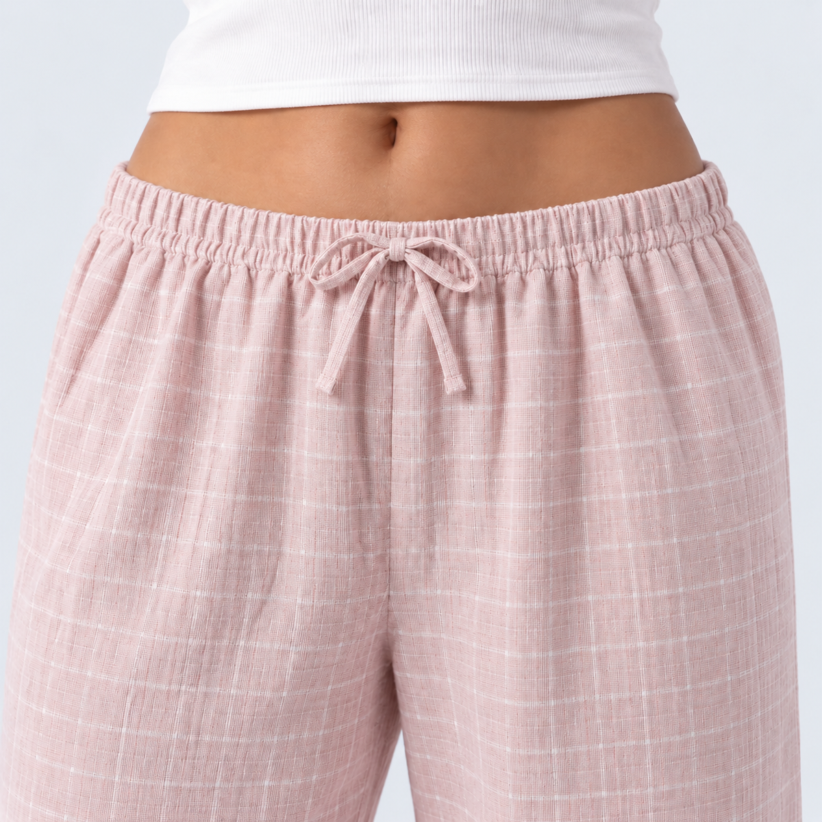 Pantalon de pyjama femme en gaze de coton à carreaux