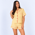 Pyjama short femme vichy jaune à finitions rouges
