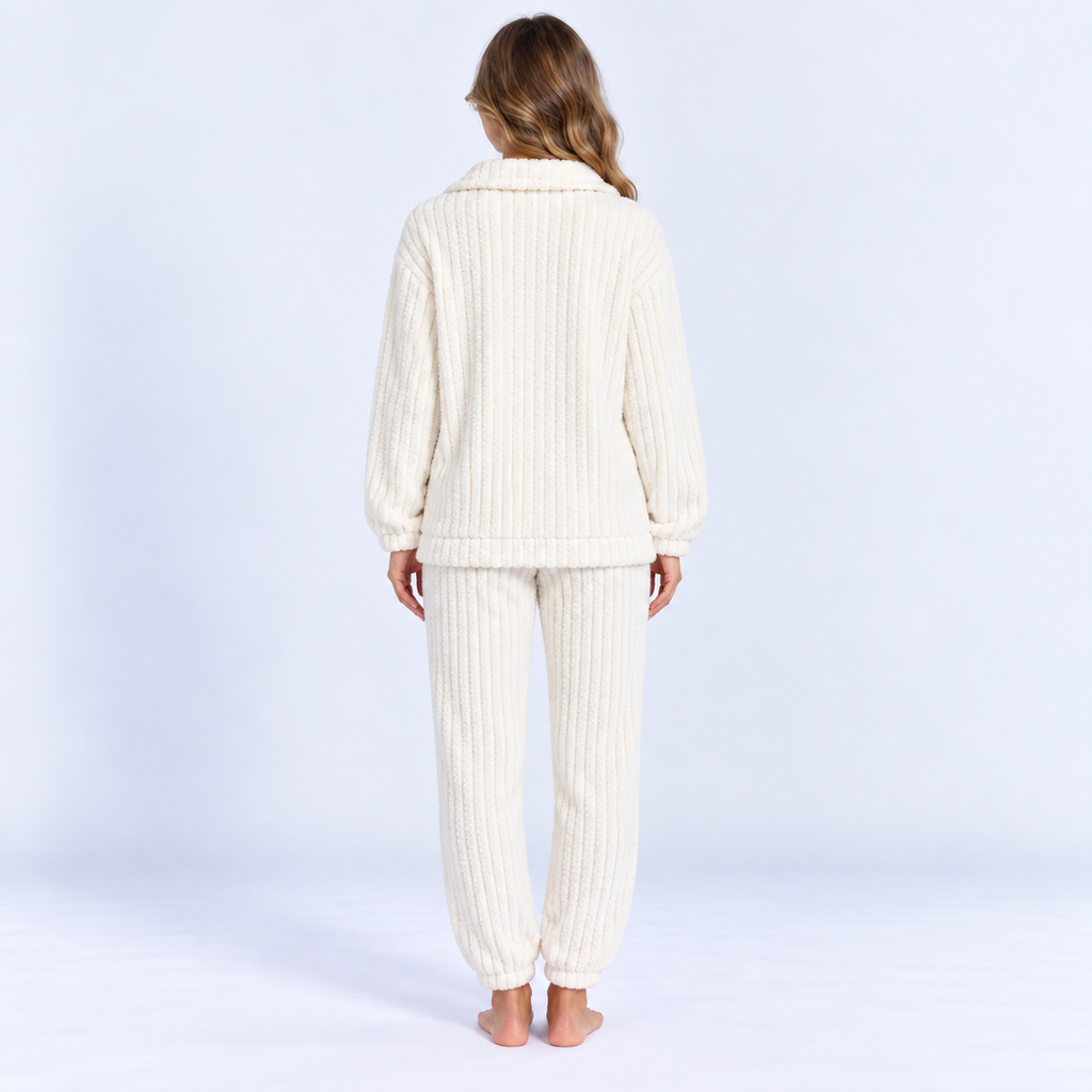 Pyjama long femme en flanelle avec veste zippée