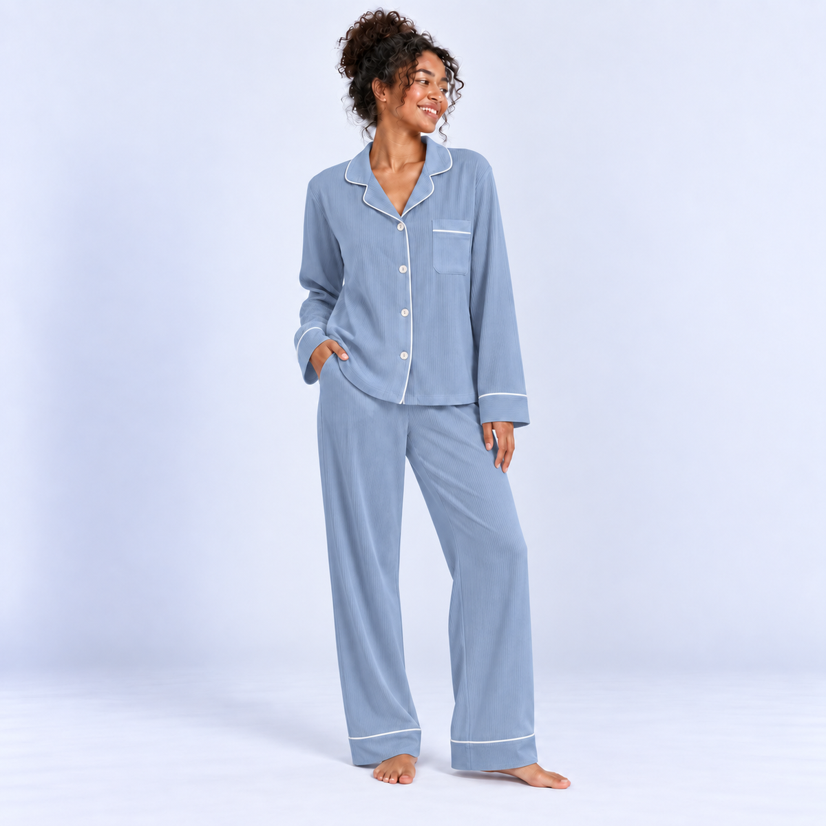 Pyjama long femme avec chemise et pantalon