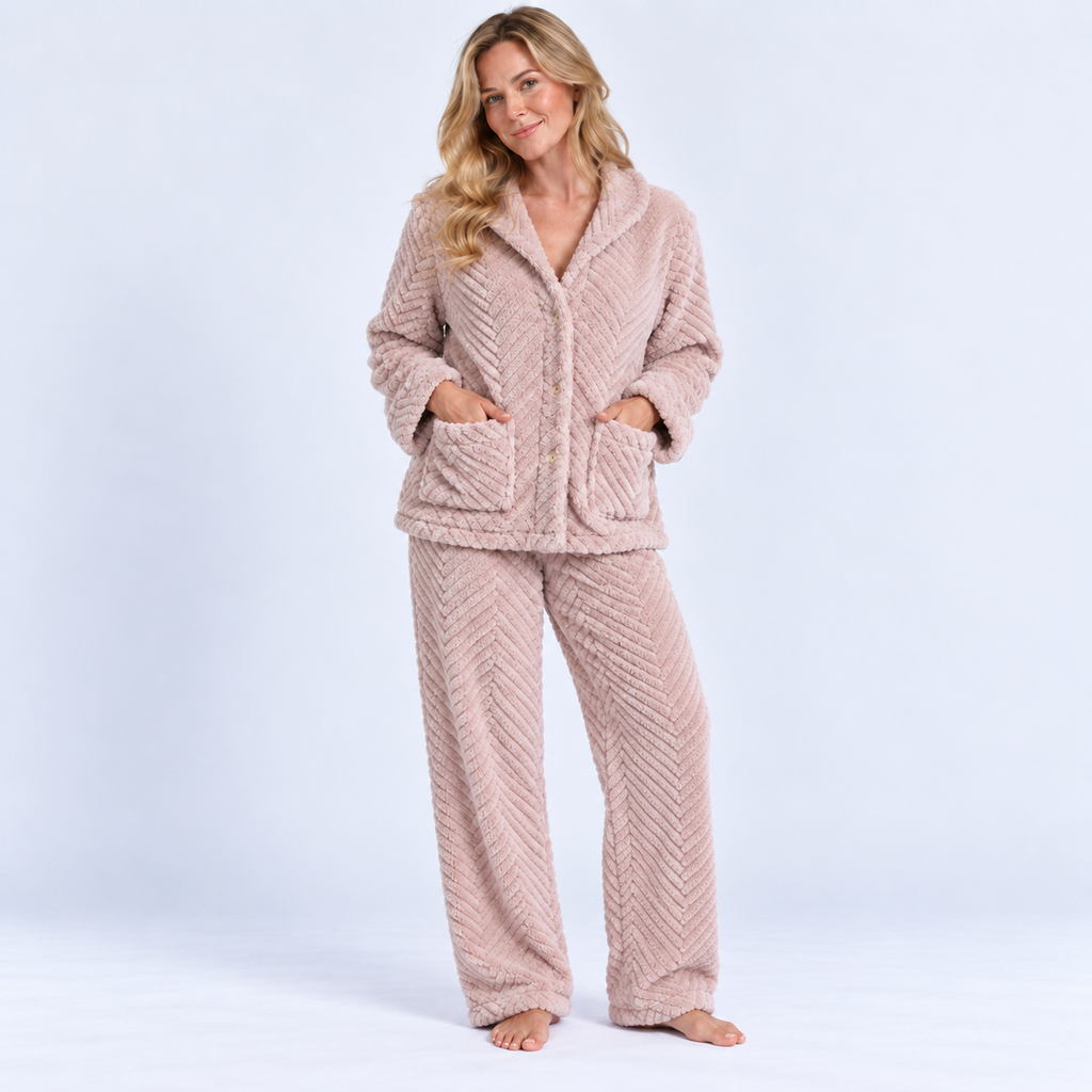 Pyjama long femme en flanelle épaisse unie