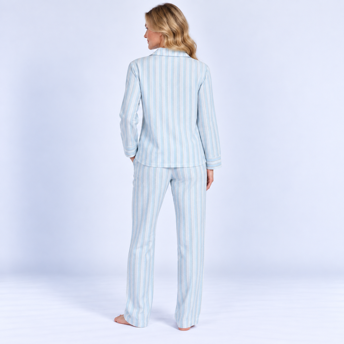 Pyjama long femme rayé en coton